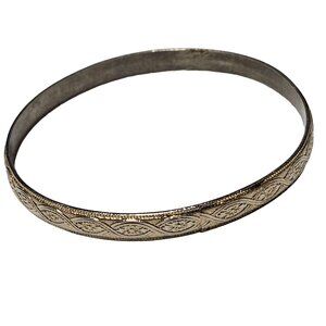 Vintage Elegant Engraved Bangle Bracelet Silver Tone Minimalist Fashion Jewelry